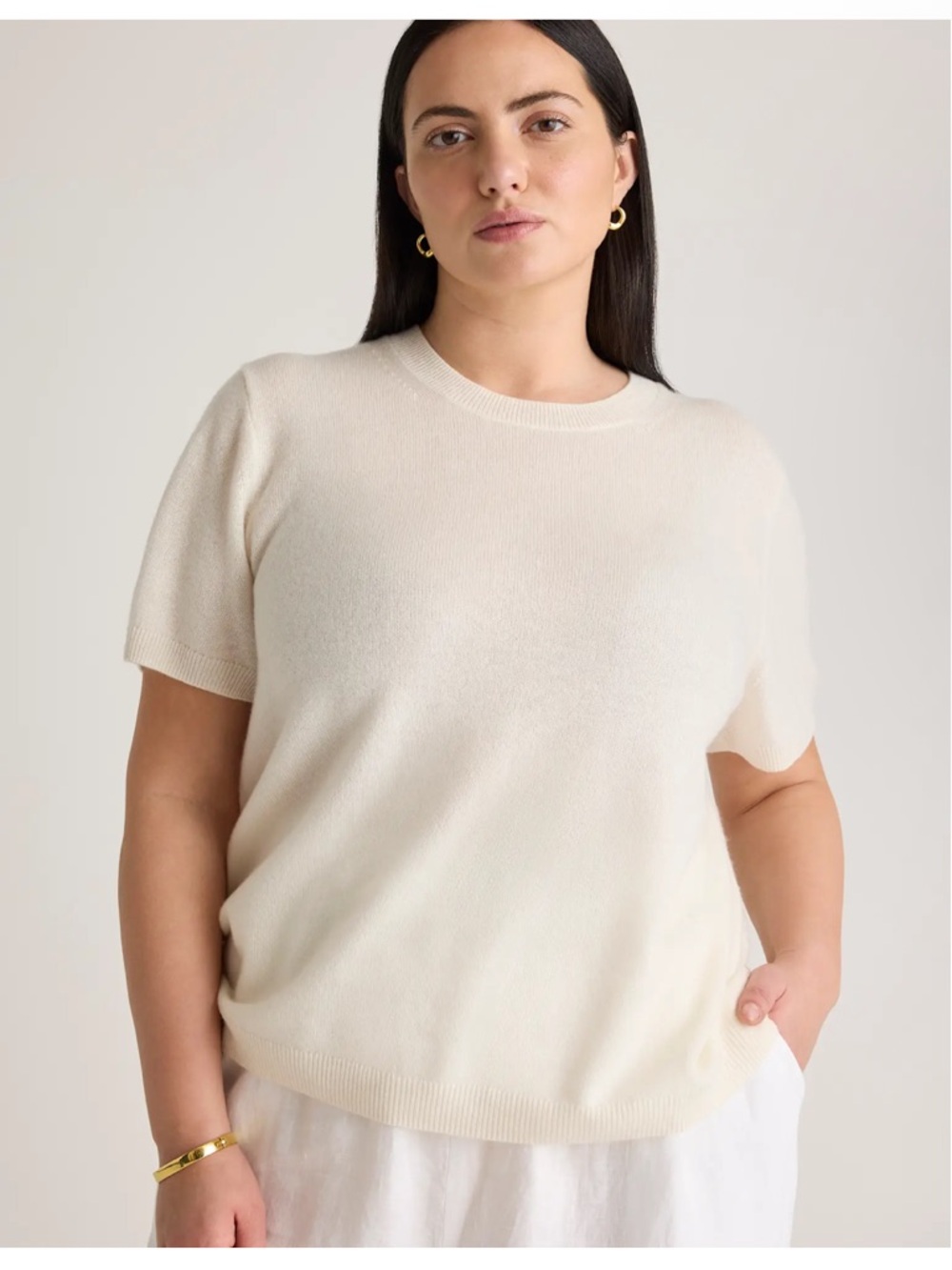 Quince Mongolian Cashmere Tee in Ivory
